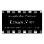Elegant Black & Faux Metallic Silver Stripes Visitekaartje Magneet (Voorkant)
