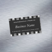Elegant Black & Faux Metallic Silver Stripes Visitekaartje Magneet (Voorbeeld)