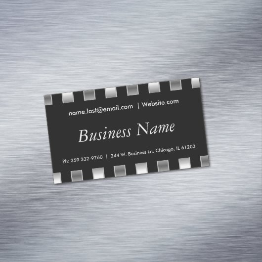 Elegant Black & Faux Metallic Silver Stripes Visitekaartje Magneet (Voorbeeld)