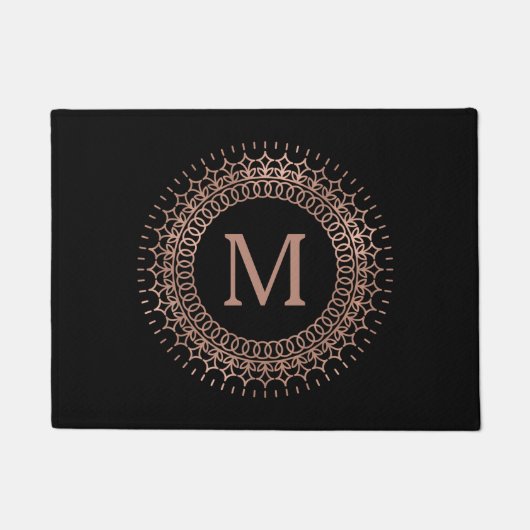 Elegant Black & Faux Roos Gold Initiaal Monogram Deurmat (Voorkant)