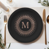 Elegant Black & Faux Roos Gold Initiaal Monogram Papieren Bordje