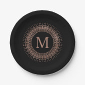 Elegant Black & Faux Roos Gold Initiaal Monogram Papieren Bordje (Voorkant)