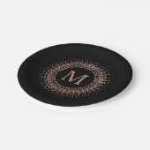 Elegant Black & Faux Roos Gold Initiaal Monogram Papieren Bordje (Gekanteld)