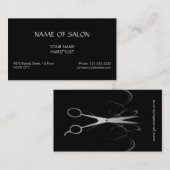 Elegant Black Faux Silver Haarstylist Visitekaartje (Voorkant / Achterkant)