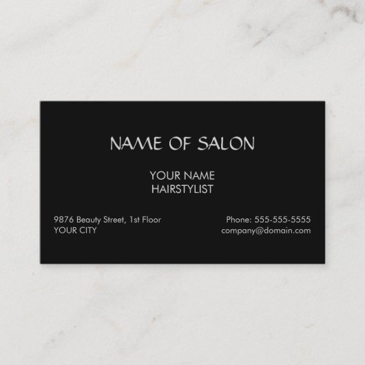 Elegant Black Faux Silver Haarstylist Visitekaartje (Voorkant)
