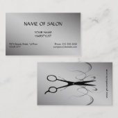 Elegant Black Faux Silver Scissor Hair Stylist Visitekaartje (Voorkant / Achterkant)