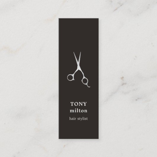 Elegant Black Faux Silver Scissors Haarstylist Mini Visitekaartje (Voorkant)
