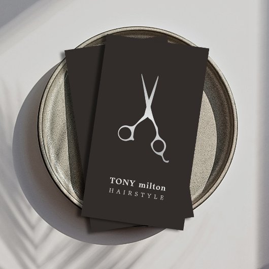 Elegant Black Faux Silver Scissors Haarstylist Visitekaartje
