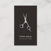 Elegant Black Faux Silver Scissors Haarstylist Visitekaartje (Voorkant)