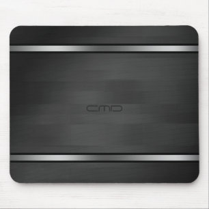 Elegant Black Faux Wood Stripes Silver Accent Muismat