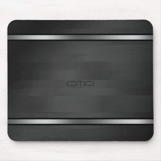 Elegant Black Faux Wood Stripes Silver Accent Muismat (Voorkant)