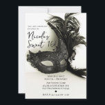 Elegant Black Feather Masquerade Sage Sweet 16 Kaart<br><div class="desc">Pas voor uw gebeurtenis aan.</div>