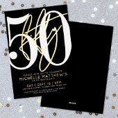Elegant Black Fifty 50th Birthday Gold Folie Uitnodiging