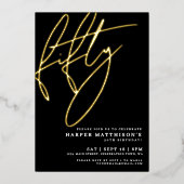 Elegant Black Fifty 50th Birthday Gold Folie Uitnodiging (Voorkant)