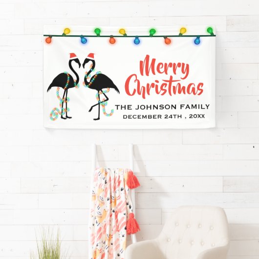 Elegant Black Flamingos-kerstkaarslicht Spandoek (Insitu)