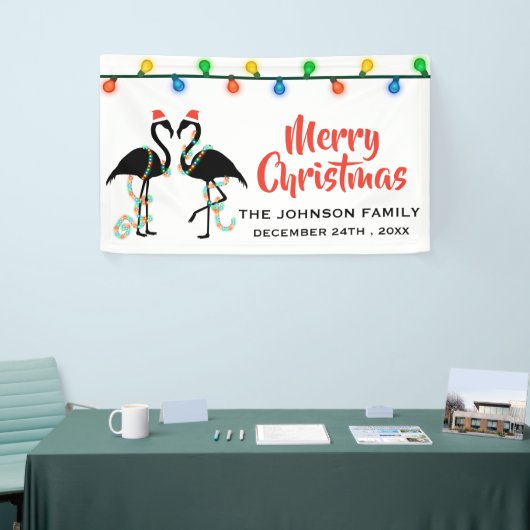 Elegant Black Flamingos-kerstkaarslicht Spandoek (Beurs)