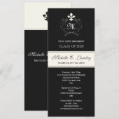 Elegant Black Fleur de Lis Formele Afstuderen Kaart (Voorkant / Achterkant)