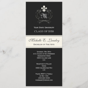 Elegant Black Fleur de Lis Formele Afstuderen Kaart