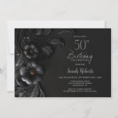 Elegant Black Floral 50th Birthday Party Kaart (Voorkant)
