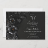 Elegant Black Floral 70th Birthday Party Kaart (Voorkant)