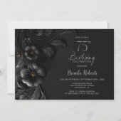 Elegant Black Floral 75th Birthday Party Kaart (Voorkant)