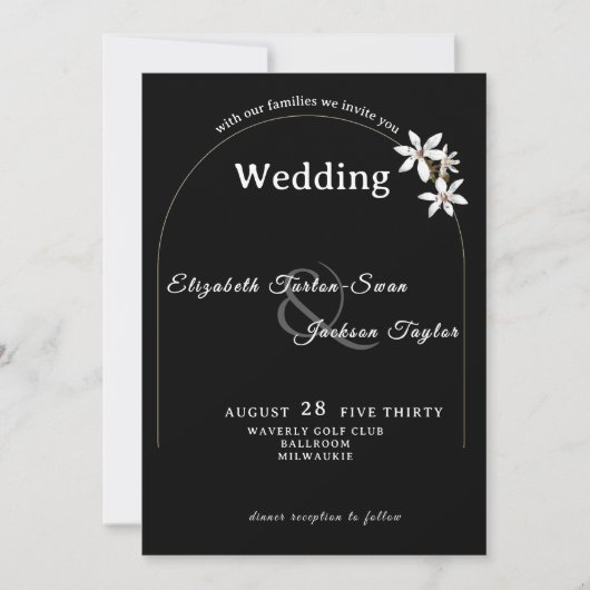 Elegant Black Floral Arch Typography Wedding Kaart (Voorkant)