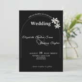 Elegant Black Floral Arch Typography Wedding Kaart (Staand voorkant)