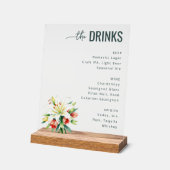 Elegant Black Floral Beverage Menu Acryl Bord (Hoek)