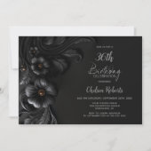 Elegant Black Floral Birthday Party Kaart (Voorkant)