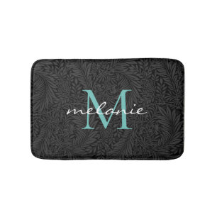 Elegant Black Floral Blauwgroen Script Monogram Badmat