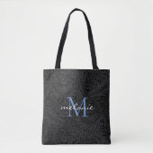 Elegant Black Floral Blue Script Monogram Tote Bag (Voorkant)