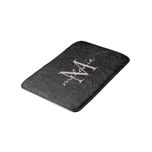 Elegant Black Floral Blush Pink Script Monogram Badmat (Gekanteld)