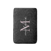 Elegant Black Floral Blush Pink Script Monogram Badmat (Voorkant Verticaal)