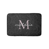 Elegant Black Floral Blush Pink Script Monogram Badmat (Voorkant)