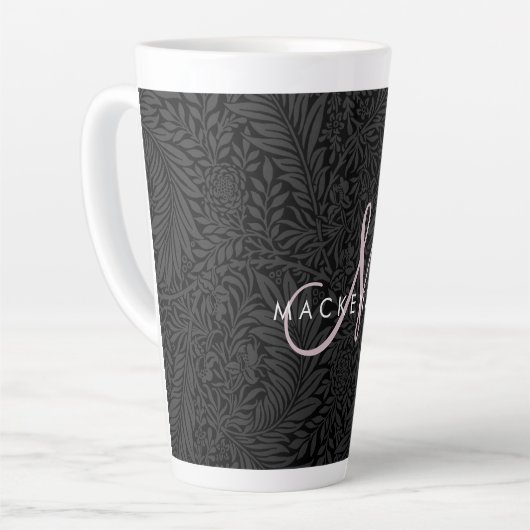 Elegant Black Floral Blush Pink Script Monogram Latte Mok (Linkerhoek)