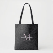 Elegant Black Floral Blush Pink Script Monogram Tote Bag (Voorkant)