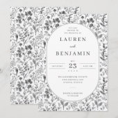 Elegant Black Floral Botanical Kaart (Voorkant / Achterkant)
