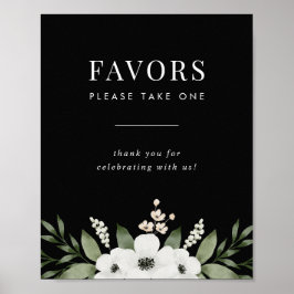 Elegant Black Floral Botanical Wedding Favors Sign Poster
