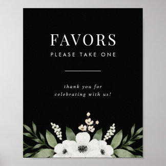 Elegant Black Floral Botanical Wedding Favors Sign Poster