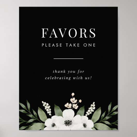 Elegant Black Floral Botanical Wedding Favors Sign Poster (Voorkant)