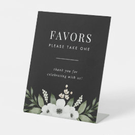 Elegant Black Floral Botanical Wedding Favors Sign Reclamebord Met Voetstuk