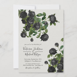 Elegant Black Floral Botanical Wedding Kaart