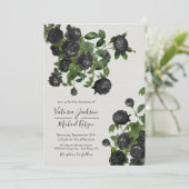 Elegant Black Floral Botanical Wedding Kaart (Staand voorkant)