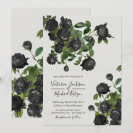 Elegant Black Floral Botanical Wedding Kaart