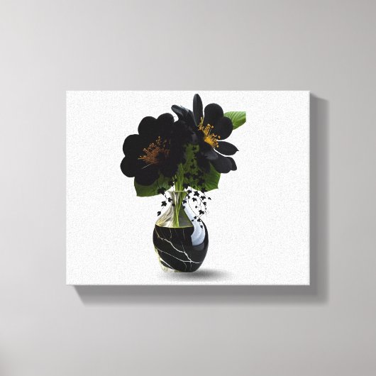 Elegant Black Floral Bouquet in Marble Vase. Canvas Afdruk (Voorkant)