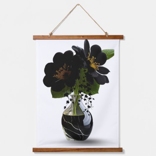 Elegant Black Floral Bouquet in Marble Vase. Hangend Wandkleed (Voorkant)