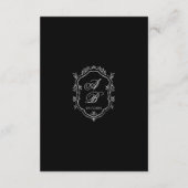 Elegant Black Floral Crest Monogram Script Wedding Informatiekaartje (Achterkant)