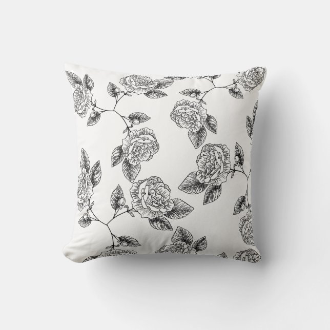 Elegant Black Floral Damask Chic Modern Kussen (Voorkant)