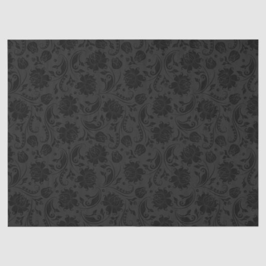Elegant Black Floral Damasks 2 Over Dark Gray Tissuepapier (Voorkant)