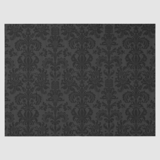 Elegant Black Floral Damasover Dark Grey Tissuepapier (Voorkant)